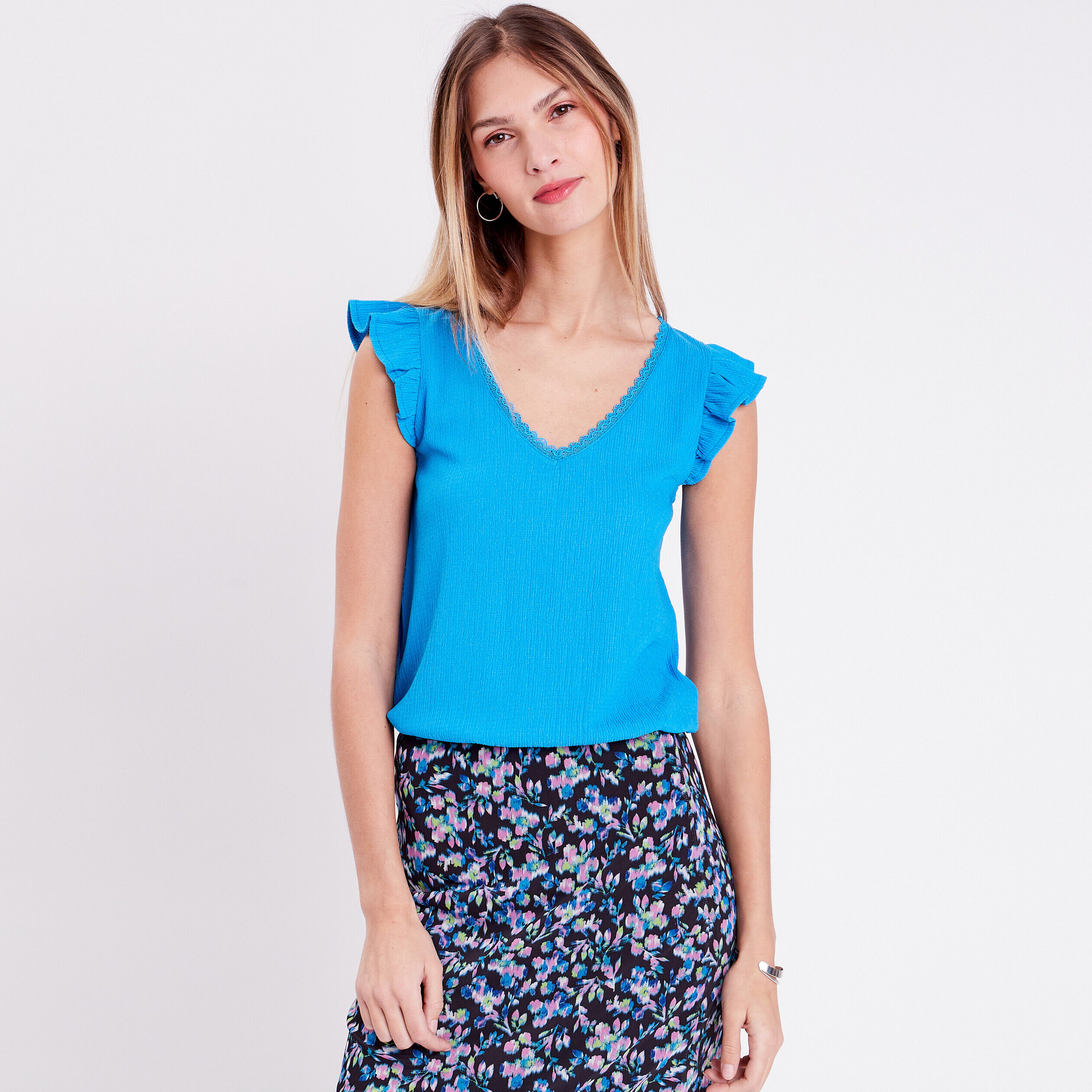 Blouse manches courtes bleu femme | Cache Cache