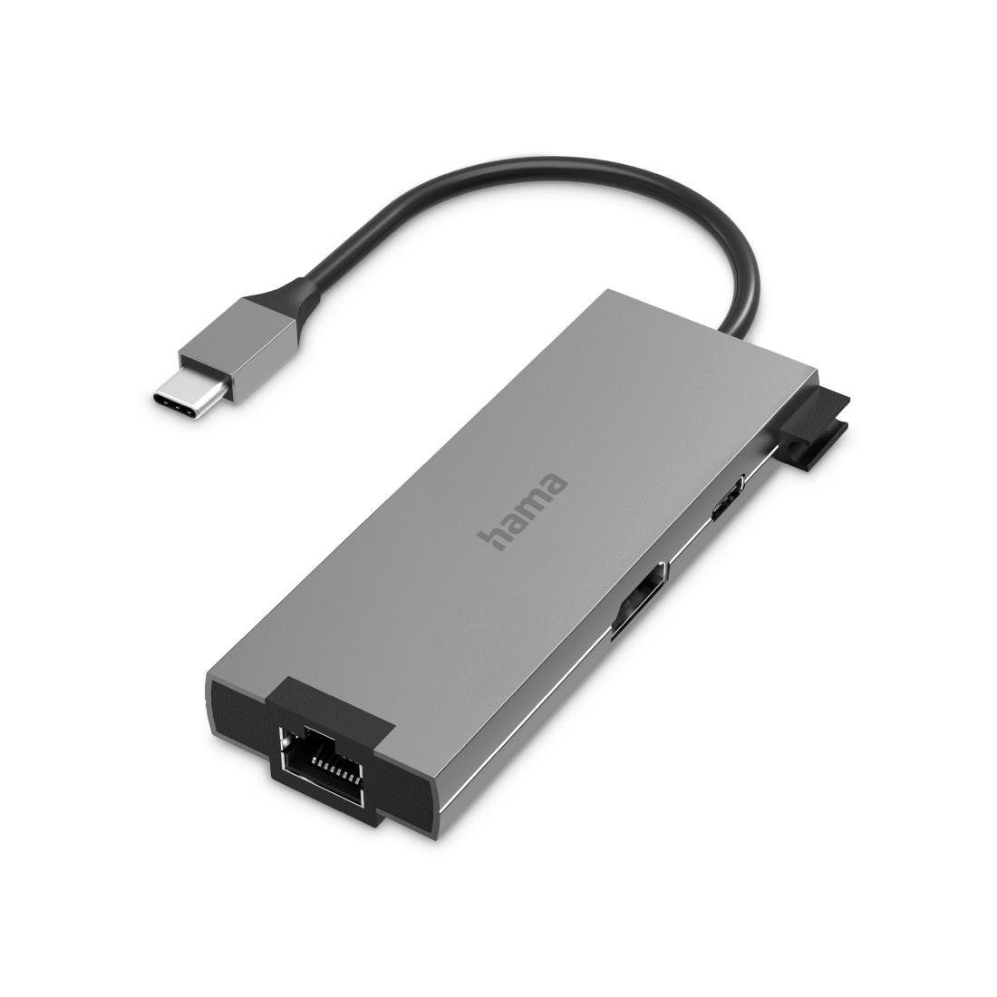 Hama USB-C-Hub, 5 Ports, LAN/Ethernet USB-C Multiport-Adapter USB-Adapter USB-C zu HDMI, RJ-45 (Ethernet), USB Typ A, USB Typ C, 15 cm, 2x USB-A, USB-C, HDMI™
