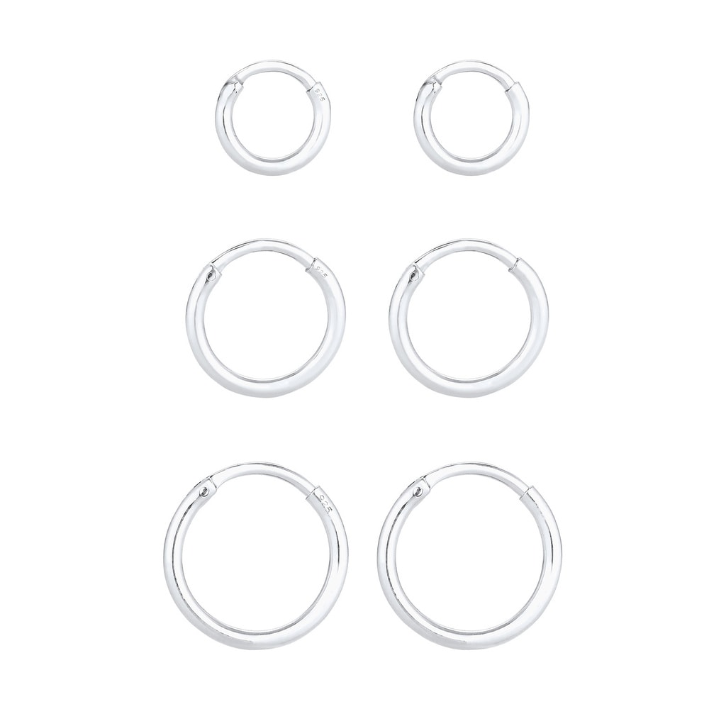 Elli Elli Boucles d'Oreilles Femmes Créoles Set Trio Basique Must-Have Tendance en Arg Boucles d'oreilles