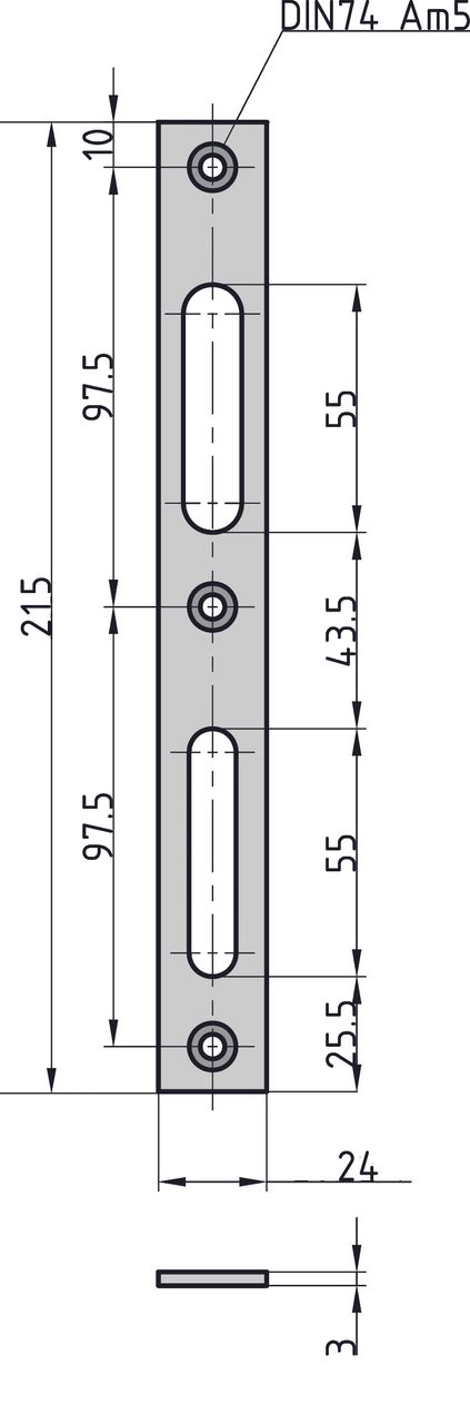 Basi Flachschliessblech - FLB 946 - Edelstahl - käntig - 215x24x3 mm - Rechts/Links verwendbar