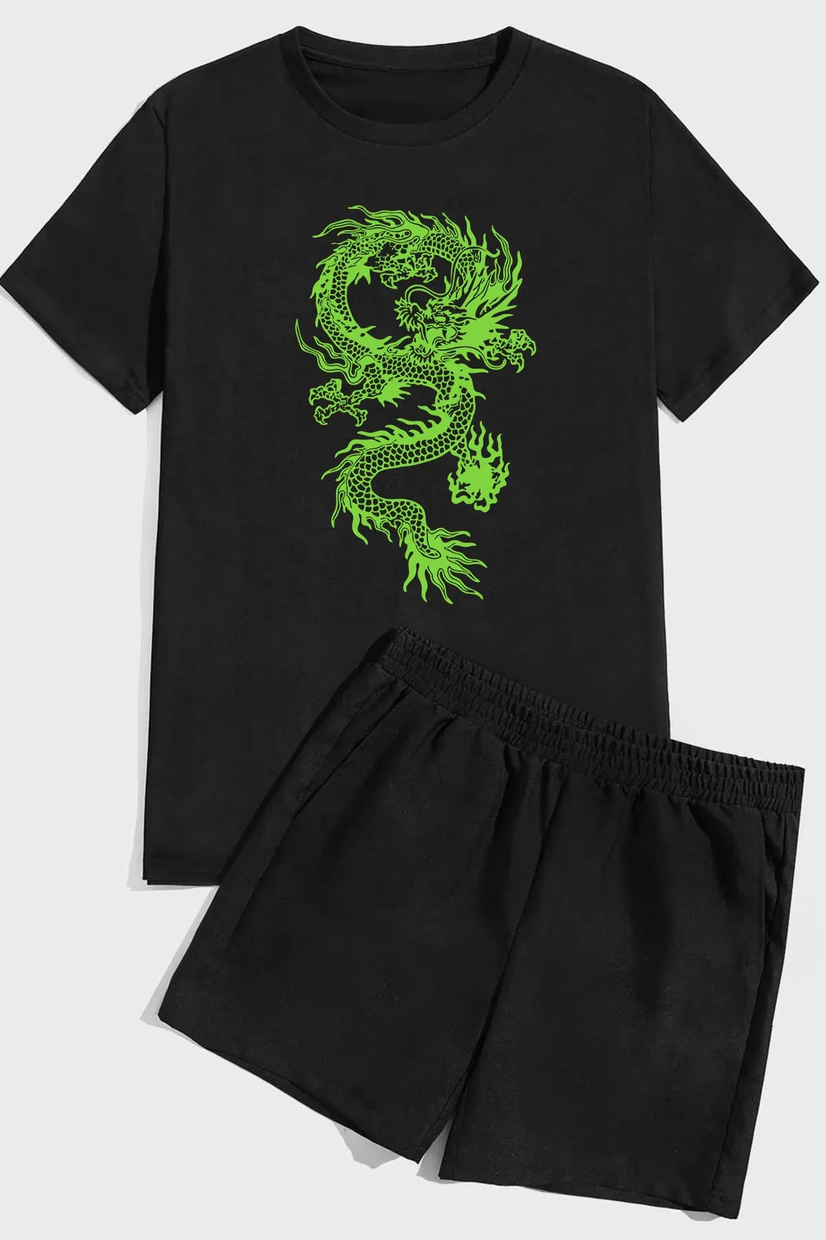 uyguntarz  Shorts-Set mit chinesischem Drachen-Print