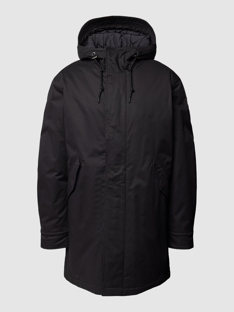 Parka mit verdecktem Reißverschluss in schwarz