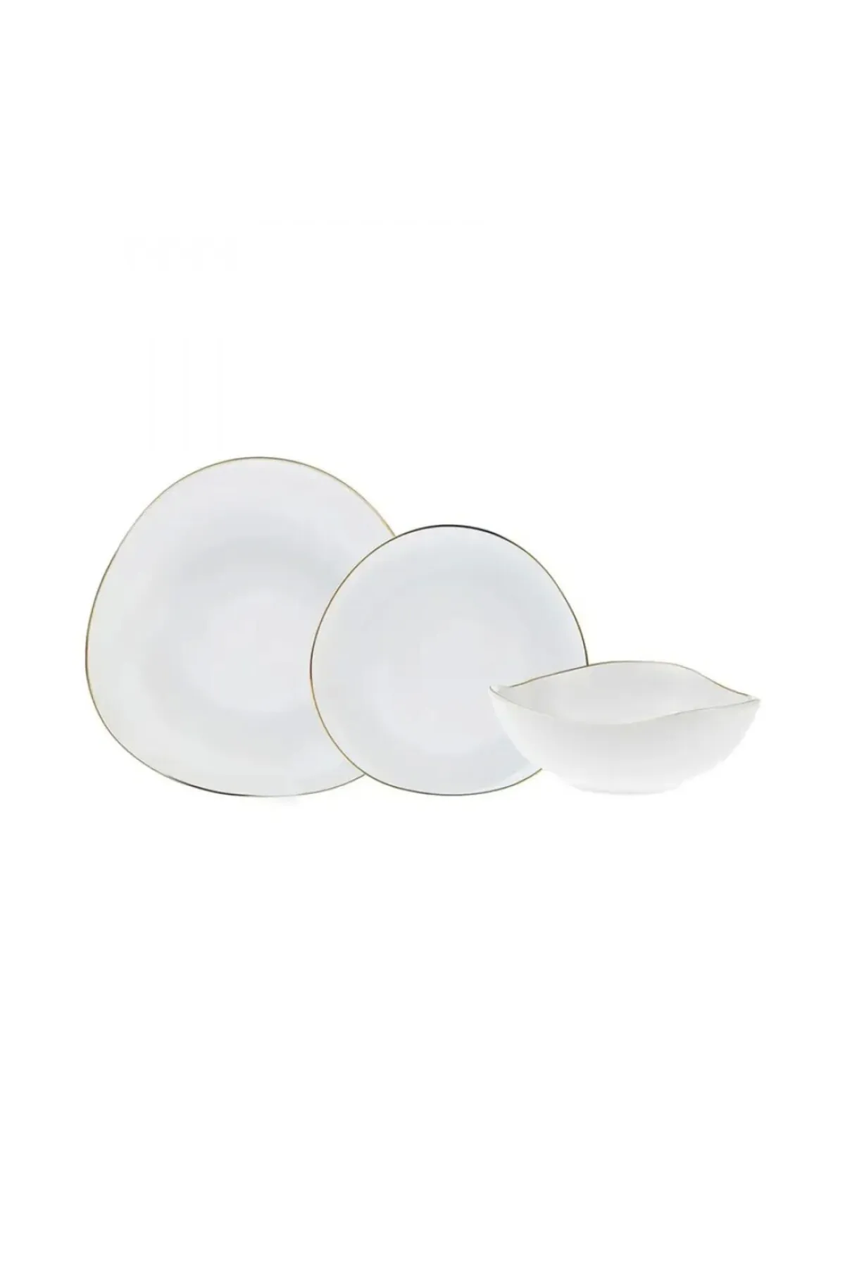 Karaca  Middle Streamline 12-teiliges New Bone White Gold Geschirrset für 4 Personen, Speiseteller, S