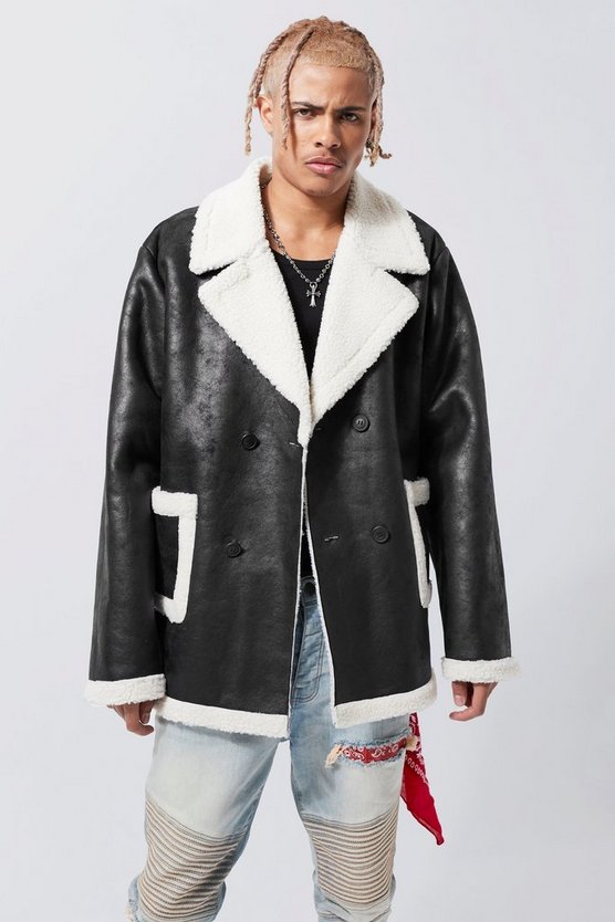 Tall Oversize Fliegerjacke aus Wildlederimitat mit Borg-Detail
