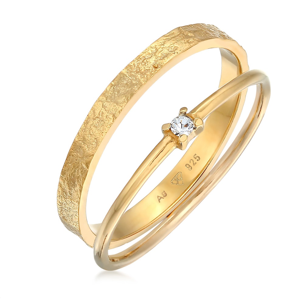 Elli Elli Bague Femmes Pile Solitaire set de 2 avec cristal de verre en argent sterlin Bague