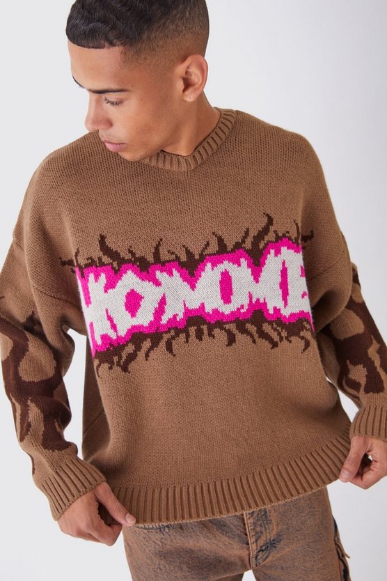 Kastiger Strickpullover mit Homme-Graffiti