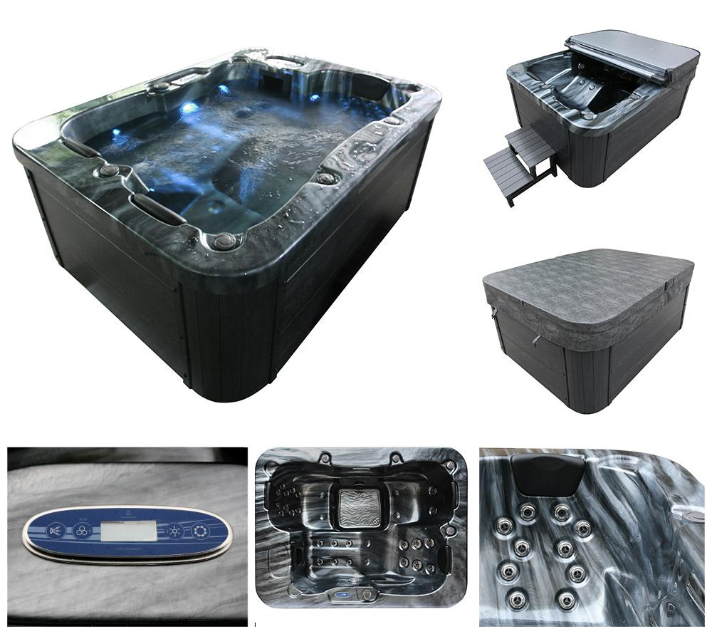 Home Deluxe Outdoor Whirlpool BLACK MARBLE inkl. Treppe und Thermoabdeckung