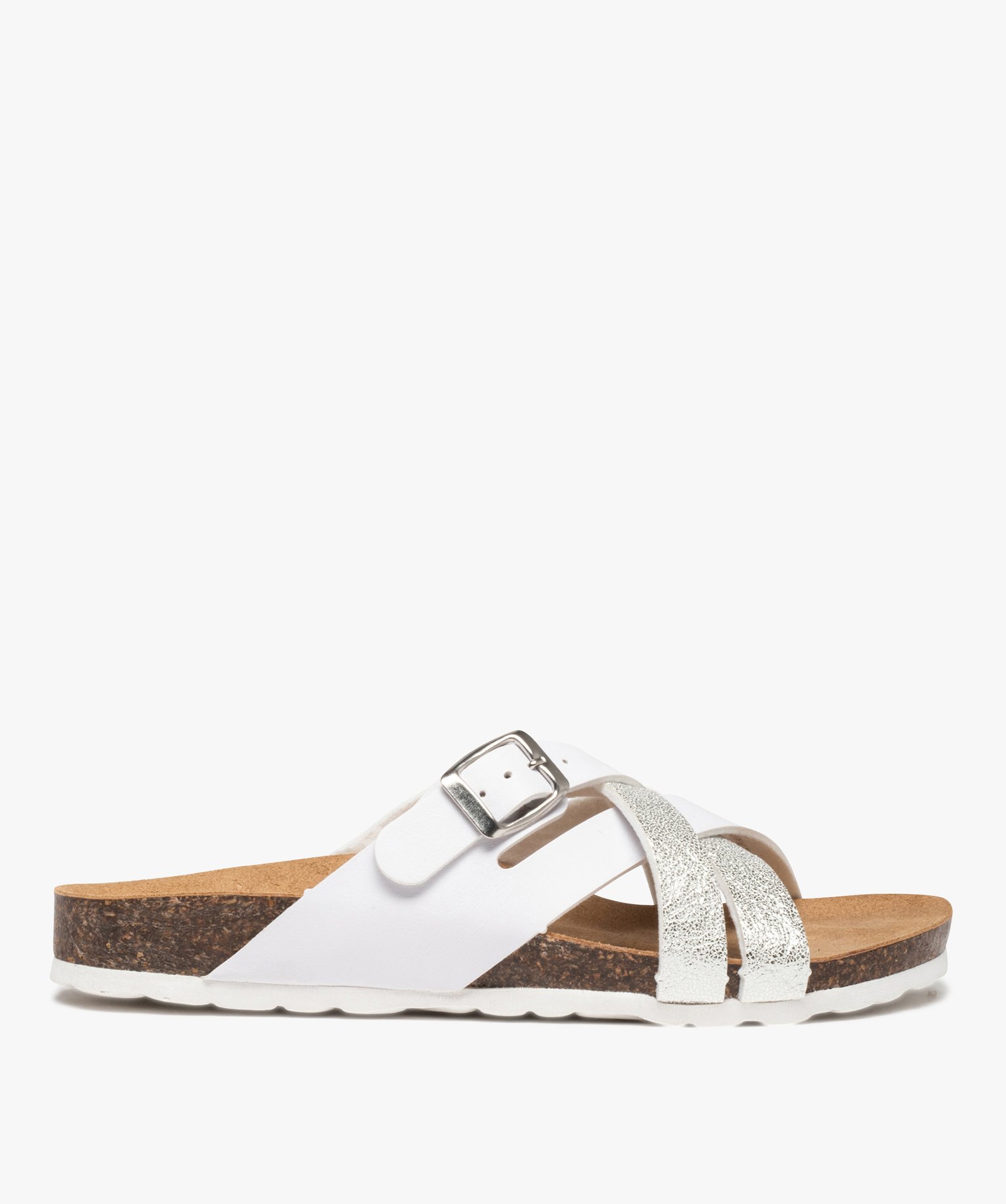 Mules femme à semelle liège et brides croisées blanc | GEMO