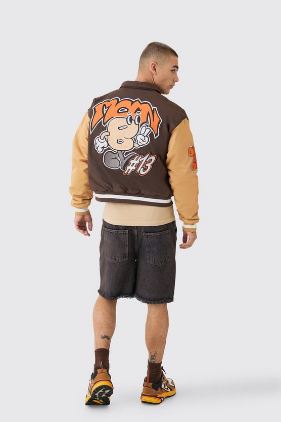 Kastige Twill Jacke mit Kragen und Stickerei