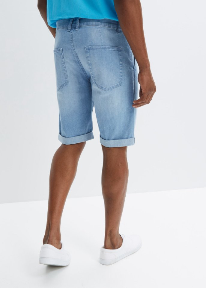 Stretchjeans-Bermuda mit Bundfalte, Loose Fit