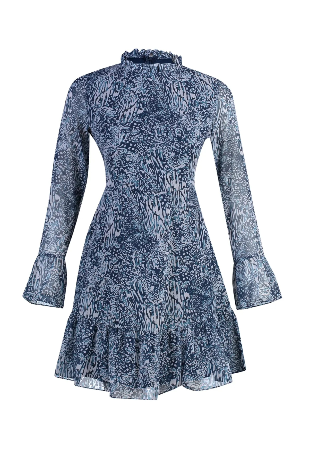 Trendyol Collection  Blaues, gefüttertes Mini-Webkleid mit hohem Kragen TCLAW19LJ0076