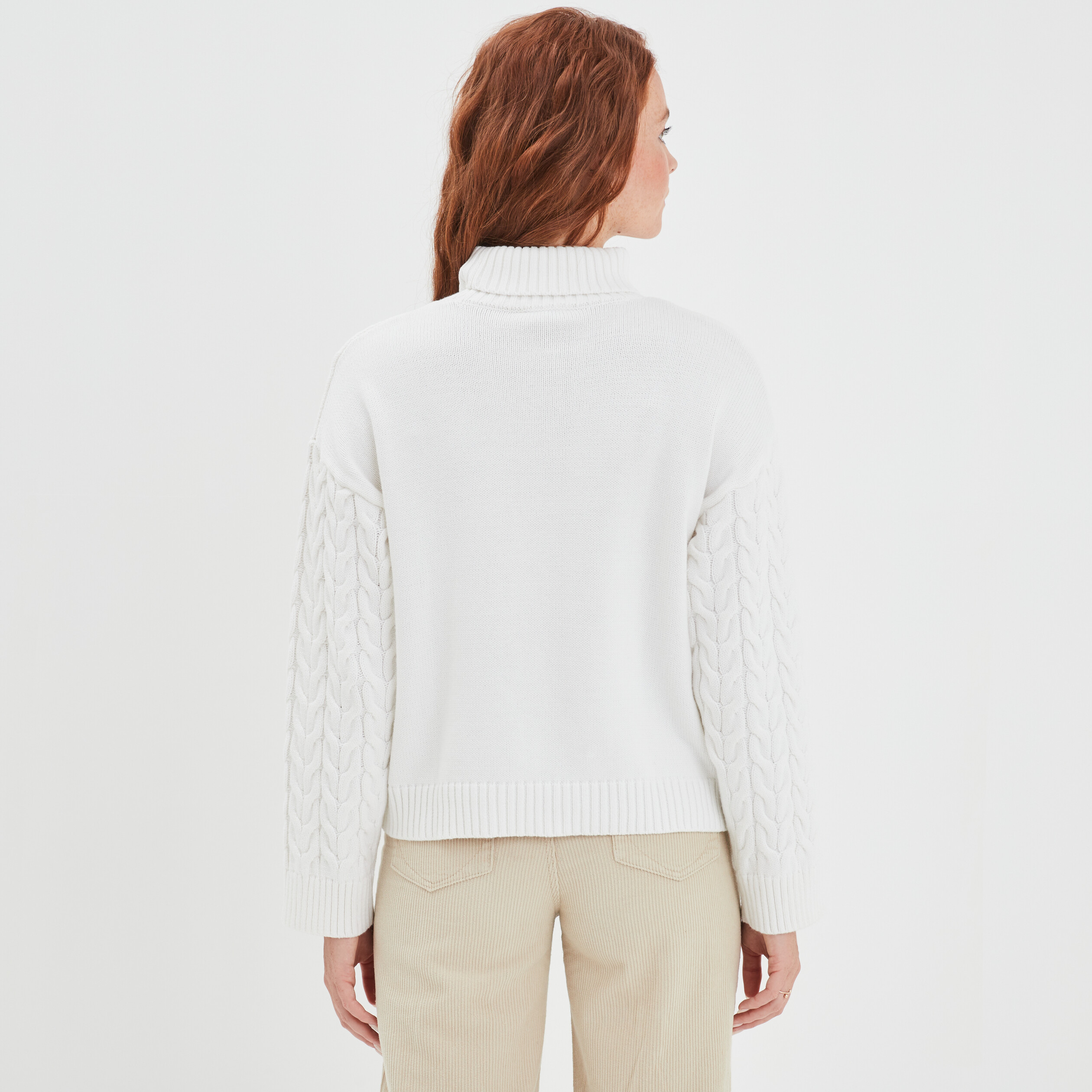 Pull col roulé à torsades court blanc femme | La Halle