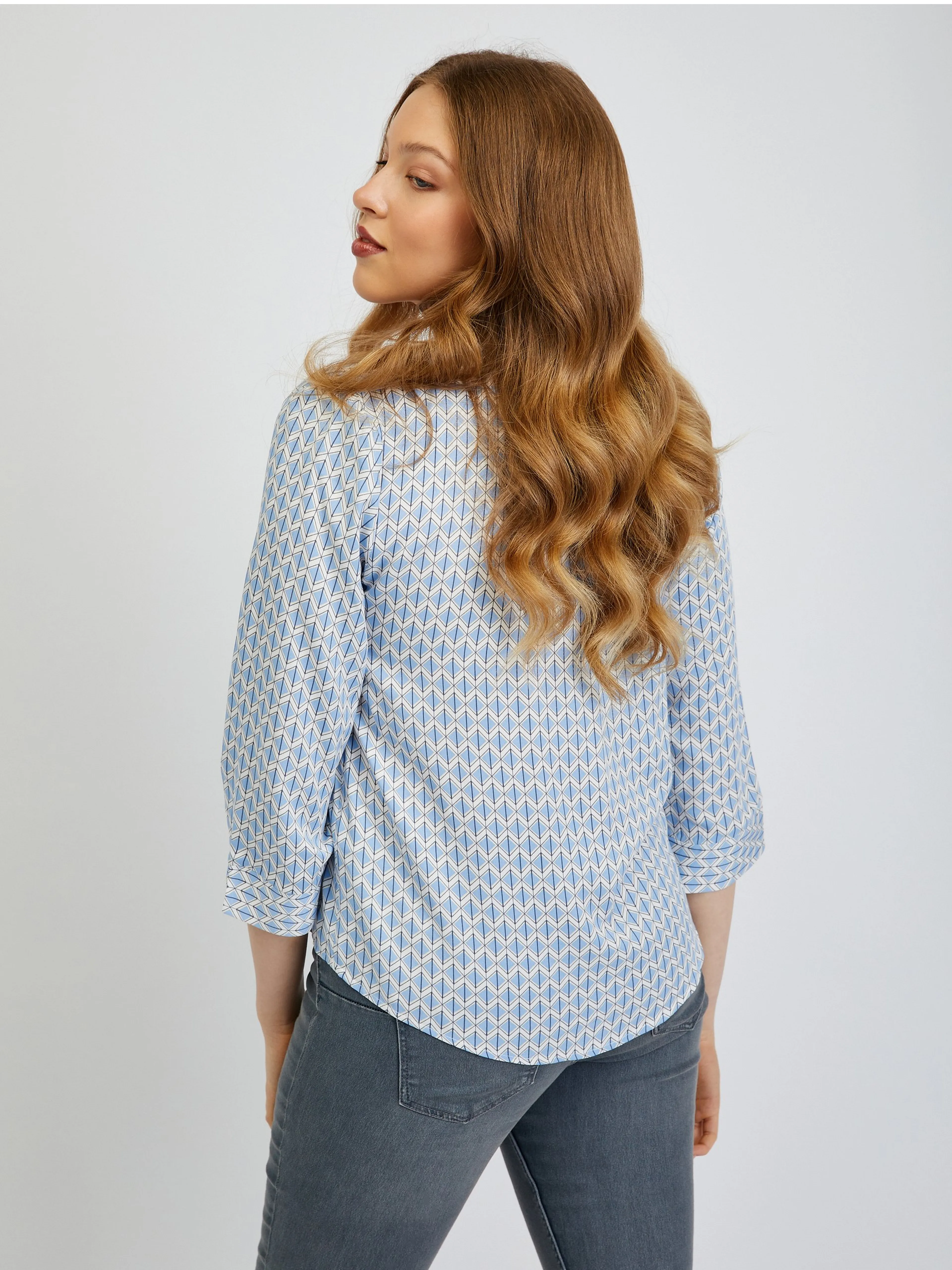 Hellblaue gemusterte Damenbluse ORSAY