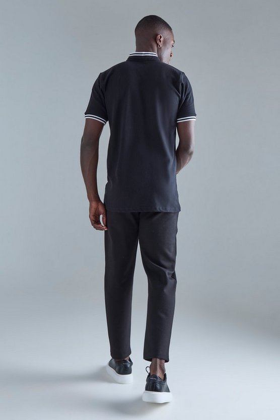 Slim-Fit Pique Poloshirt mit Grandad-Kragen
