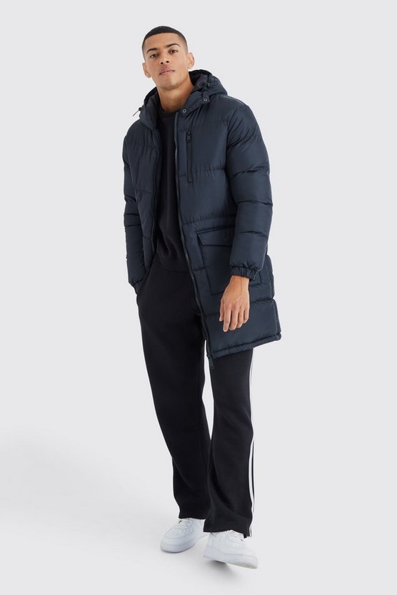 Lange Steppjacke mit Taschen