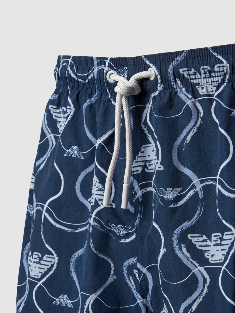 Badehose mit Label-Stitching Modell 'Grapic' in dunkelblau