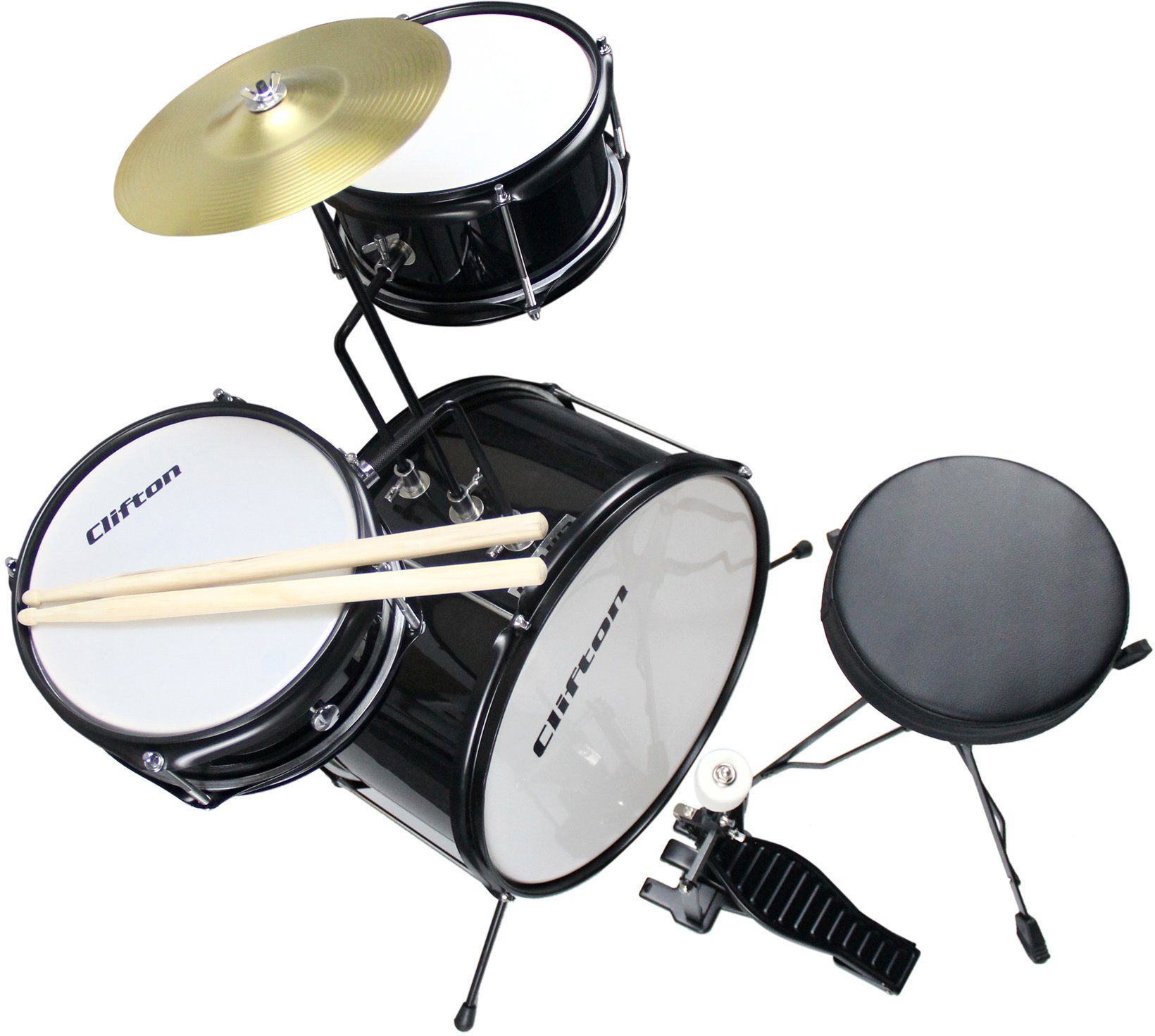 Clifton Kinderschlagzeug Junior Drum, schwarz, 3-St.