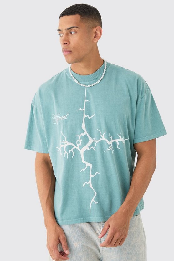 Oversize T-Shirt mit Gothic Kreuz Print