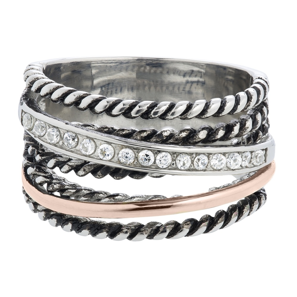 Pippa&Jean Bague en acier inoxydé Acier inoxydable Verre en Argent/or rose Bague