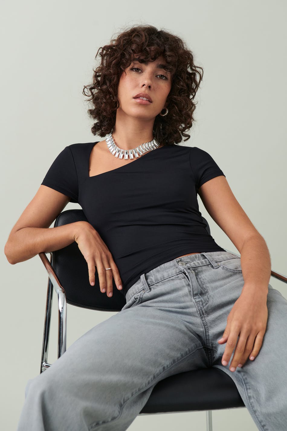 Asymmetric neckline top