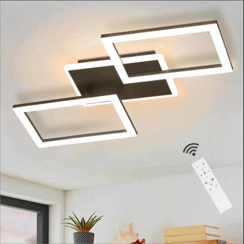ZMH LED Deckenleuchte Drei Rechtecken Kristall Modern LEDs für Schlafzimmer 57*48cm, Dimmbar, LED fest integriert, warmweiß-kaltweiß, Schwarz