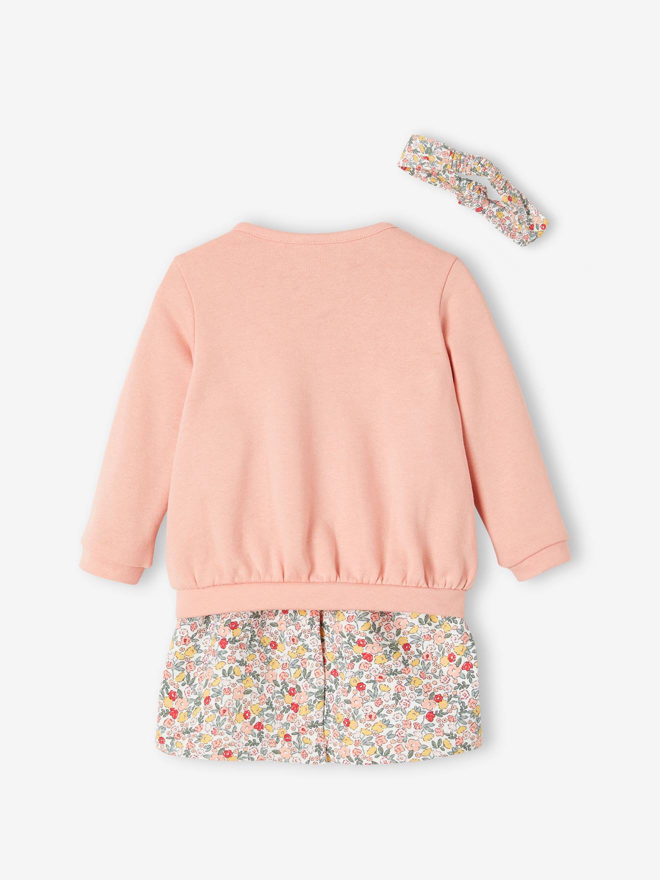 Vertbaudet Mädchen Baby-Set: Kleid, Strickjacke & Haarband, personalisierbar Oeko Tex - koralle