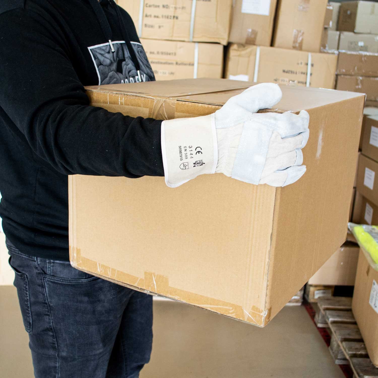 Jungfleisch Arbeitshandschuhe Montage-Handschuhe EN 388 Rindkernspaltleder Handschuhe für Bauarbeiten, Montage, Garten