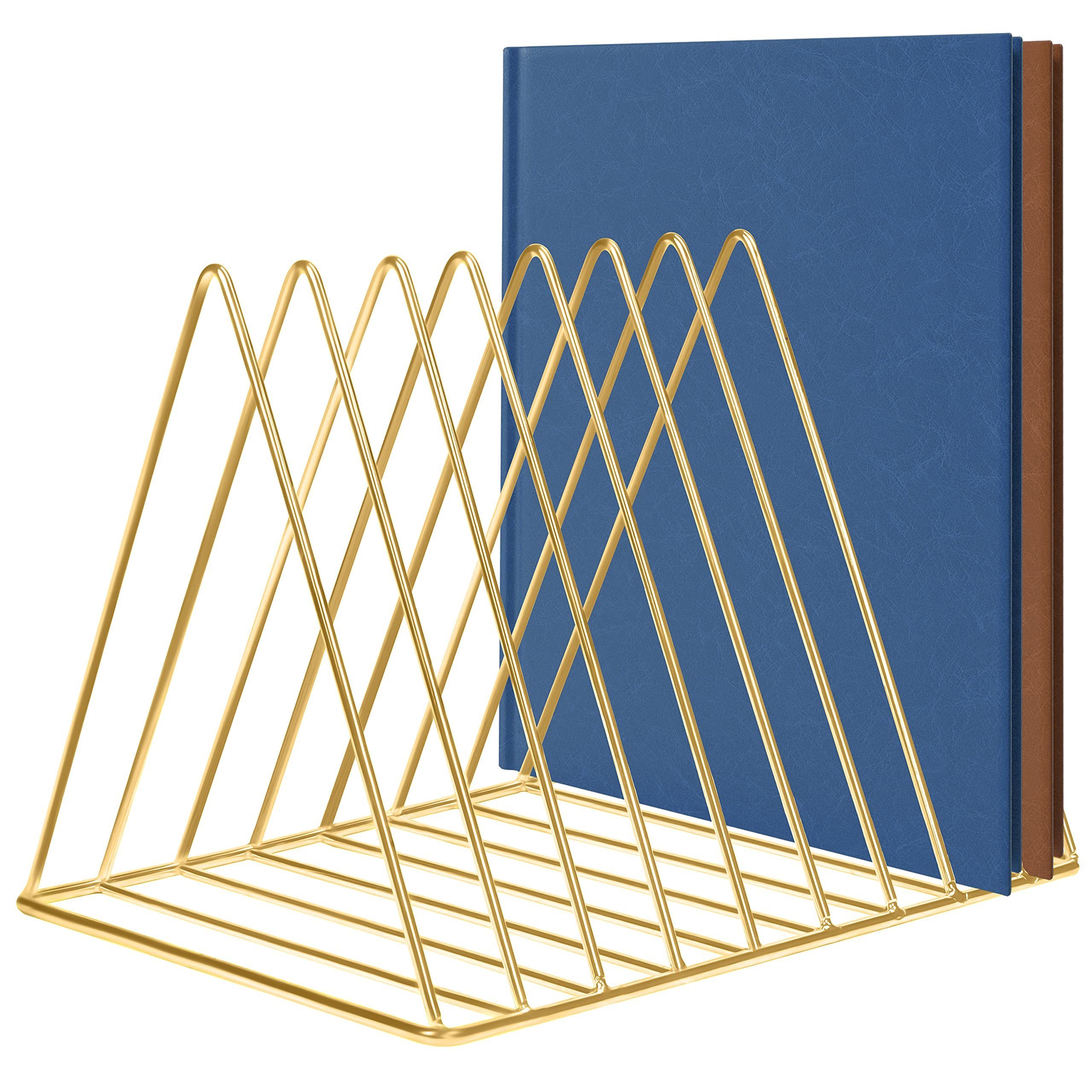 Belle Vous Zeitungsständer Metall Buchstütze mit 9 Fächern - Gold, Dreieckig, Metal Bookend with 9 Slots - Gold, Triangular