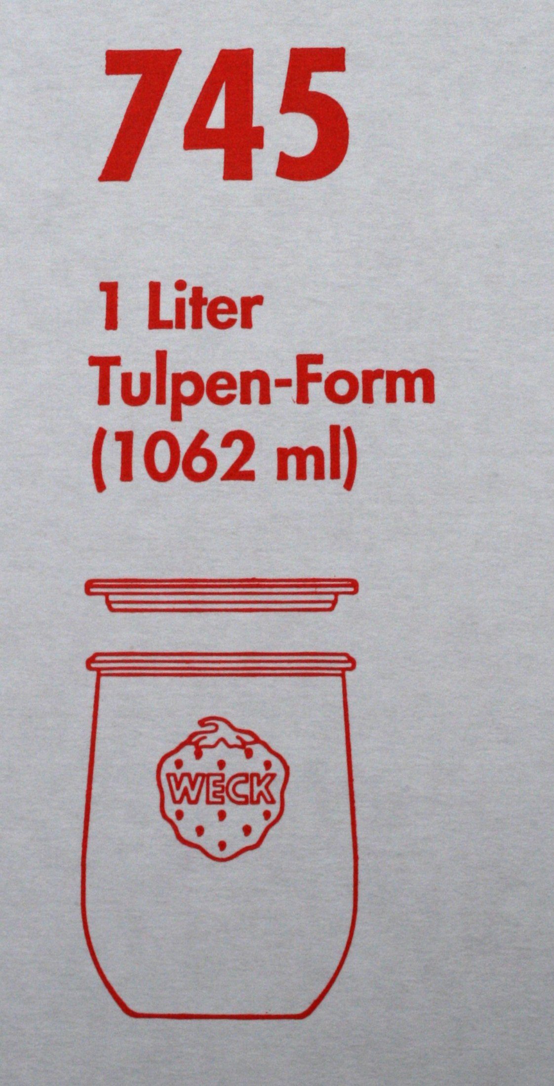 WECK Einmachglas 6 Weck Einkochgläser Tulpenform 1062 ml RR 100 mit Deckel Nr.745