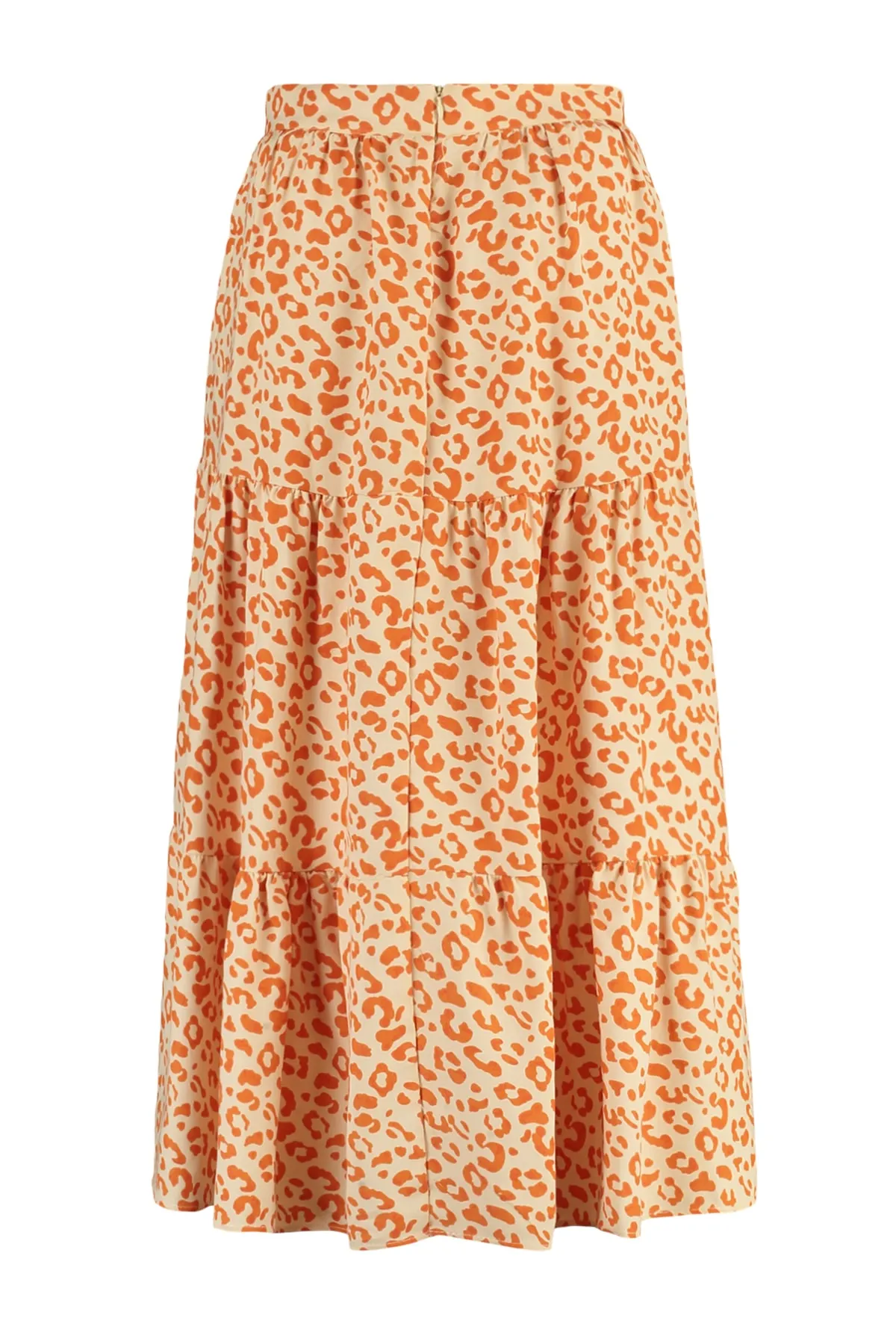 Trendyol Collection  Kamelfarbener, ausgestellter Midi-Webrock mit Blumenmuster und hoher Taille TWOSS21ET0041