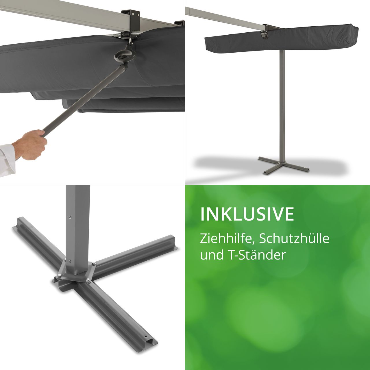 LECO Sonnendach Waved – faltbare Aluminium Terrassenüberdachung 4 x 2,5 m inkl. Schutzhülle – Anthrazit