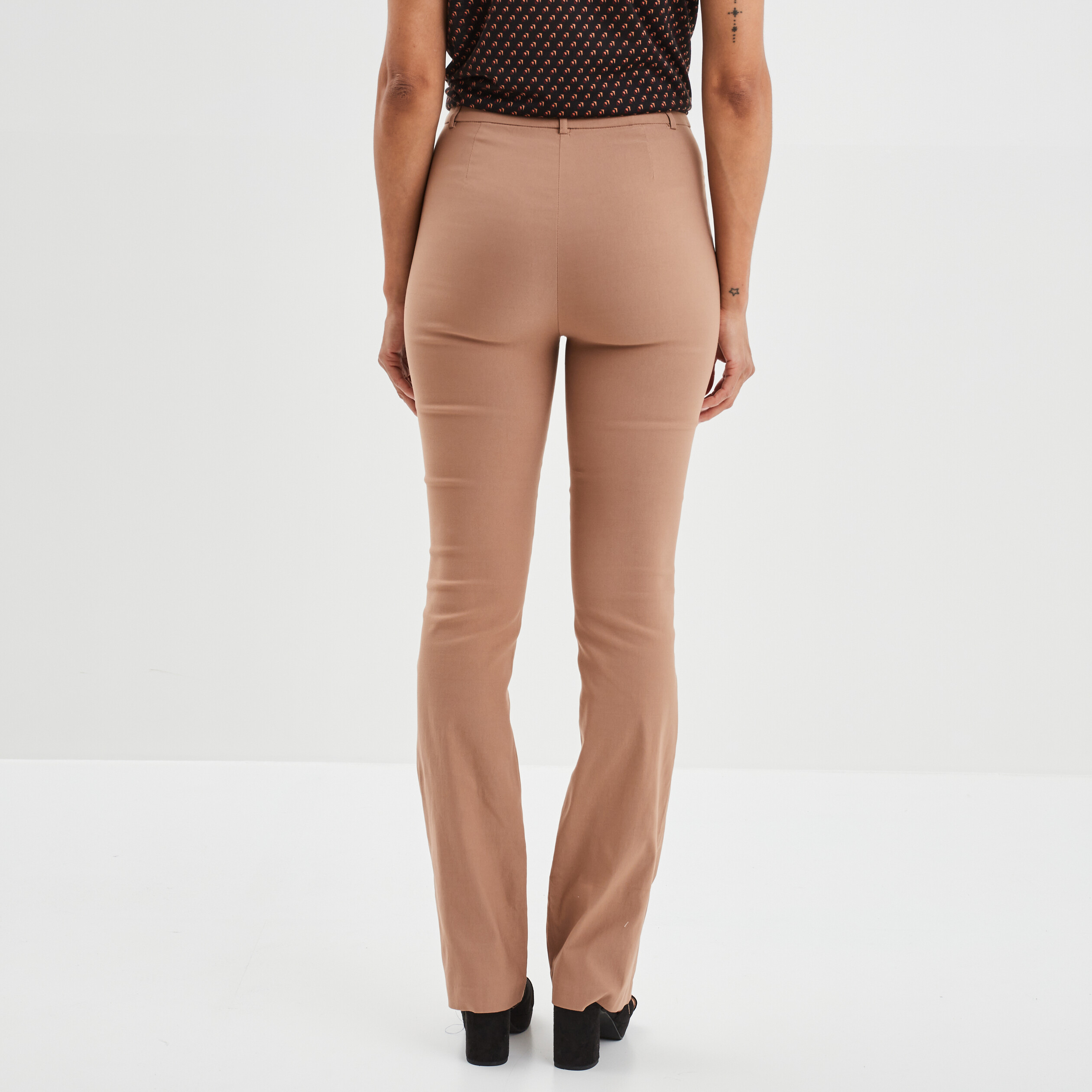 Pantalon city bootcut taille haute marron clair femme | La Halle
