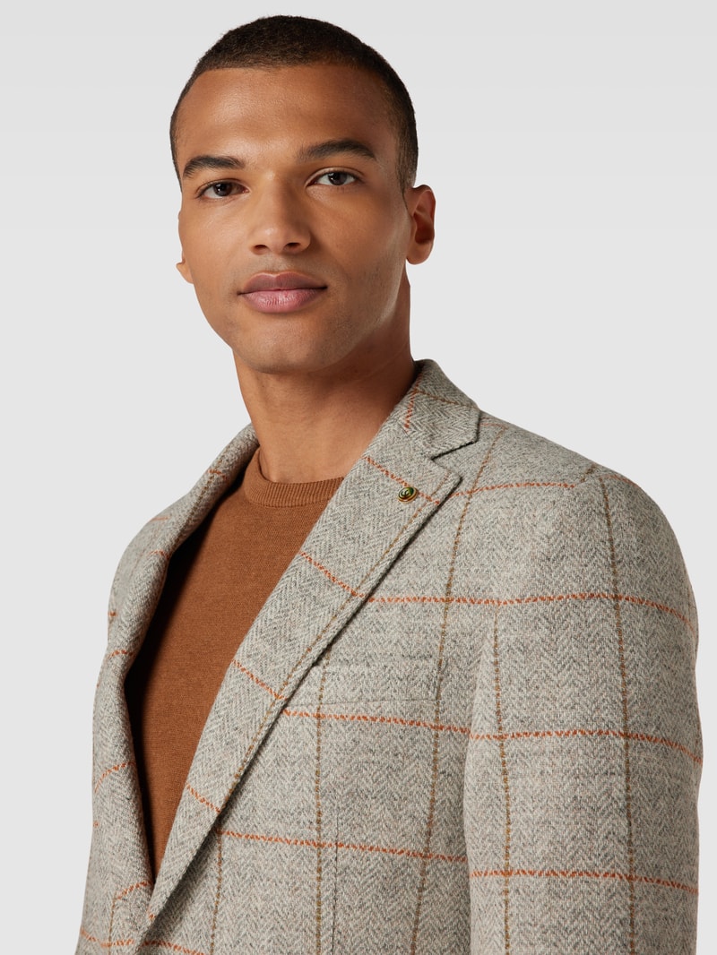 Regular Fit Sakko mit Tartan-Karo Modell 'Theo' in hellgrau