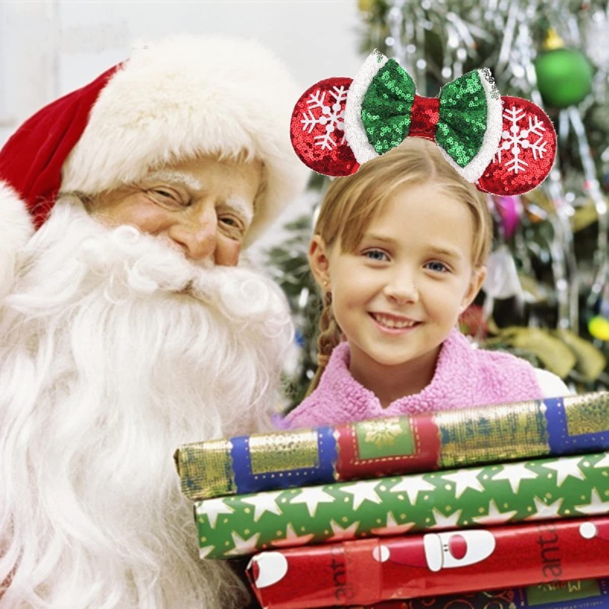 Einemgeld Haarband Weihnachten Maus Ohr Stirnband,Glitzer Schneeflocke Schleife,für Party