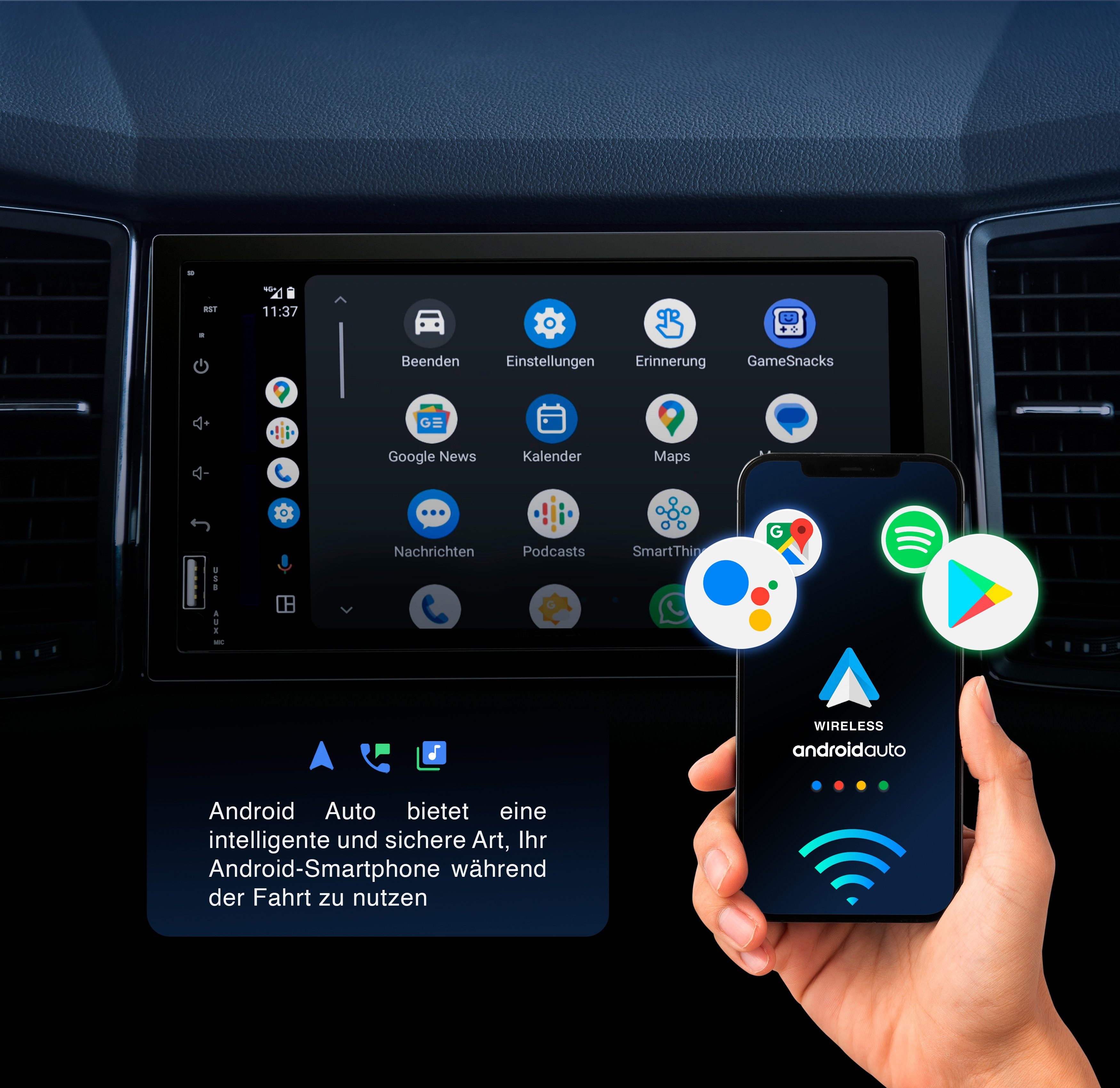 ELGAUS ELGAUS OM-270A universelles 2 DIN Android 11 Autoradio (FM-Tuner mit RDS, Digitalradio (DAB), UKW, CarPlay, Android Auto, RDS, DAB, RGB, Fernbedienung, Manual in DE/EN)