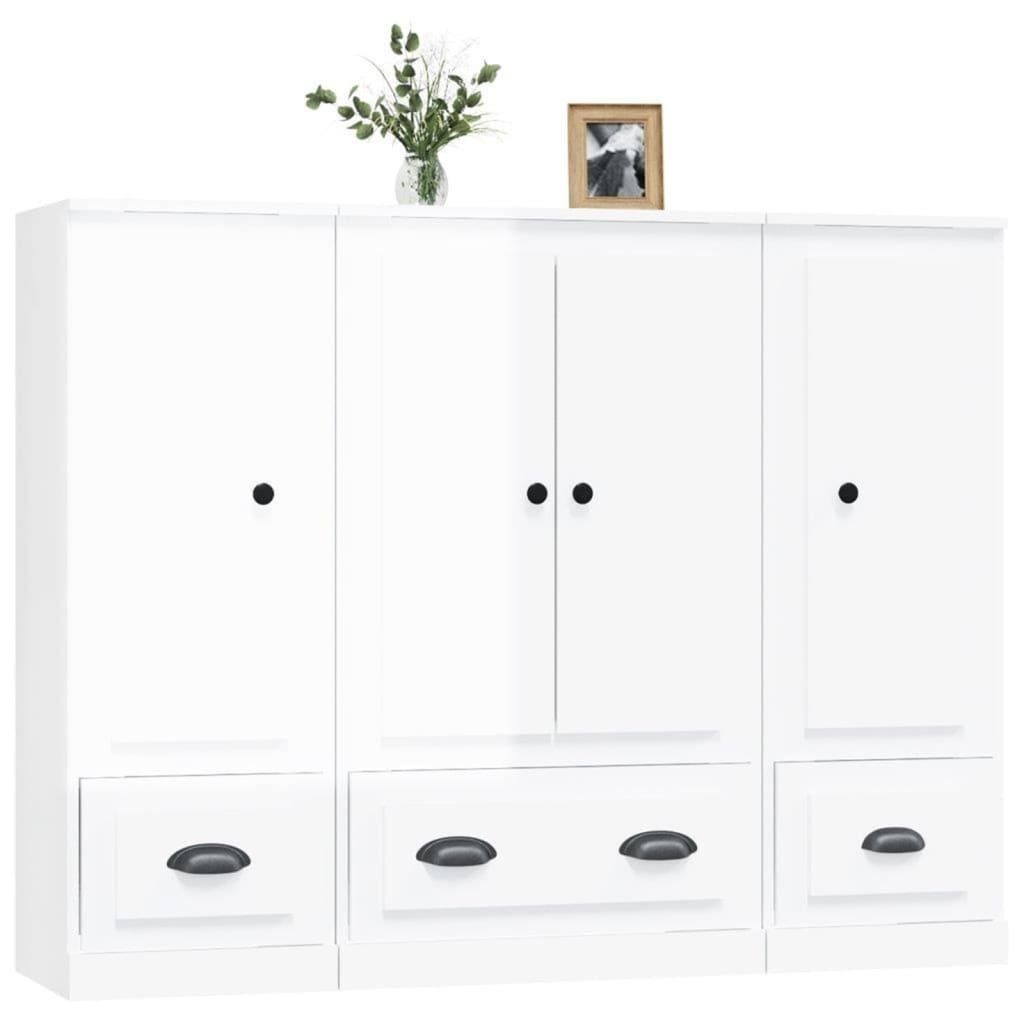 vidaXL Sideboard Highboards 3 Stk. Hochglanz-Weiß Holzwerkstoff (3 St)
