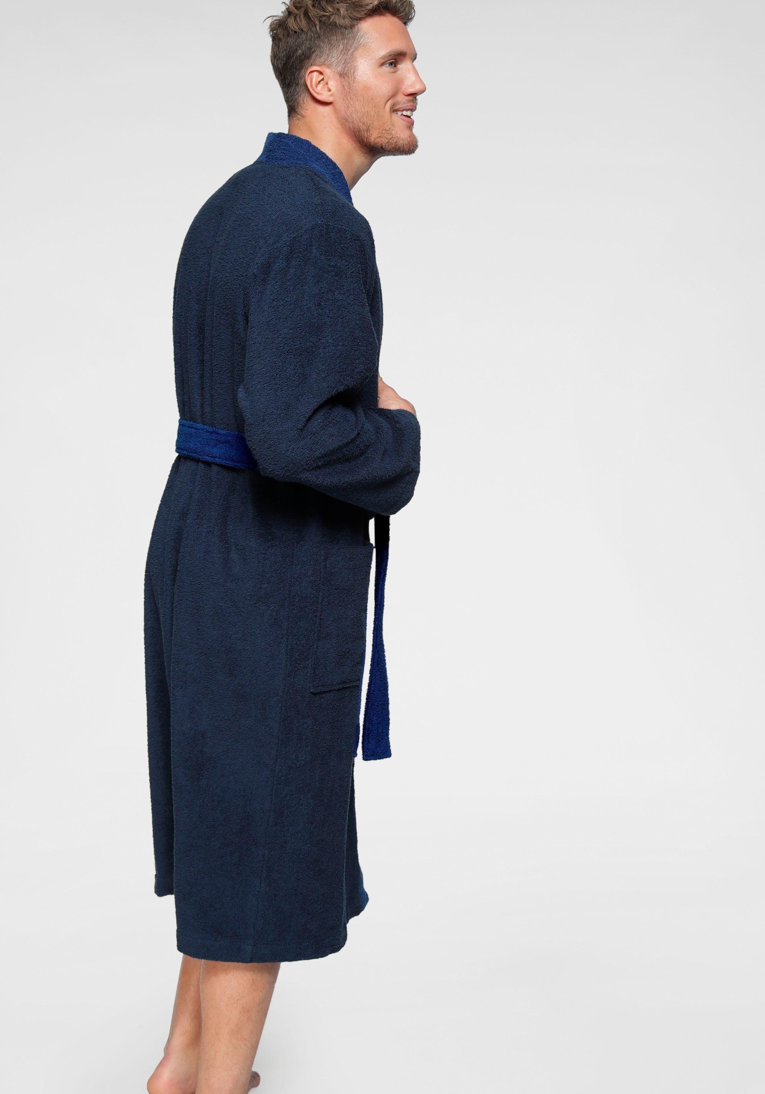 H.I.S Unisex-Bademantel Hannes, Langform, Walkfrottee, Kimono-Kragen, Gürtel, für Damen & Herren, lang, mit Taschen, S-3XL