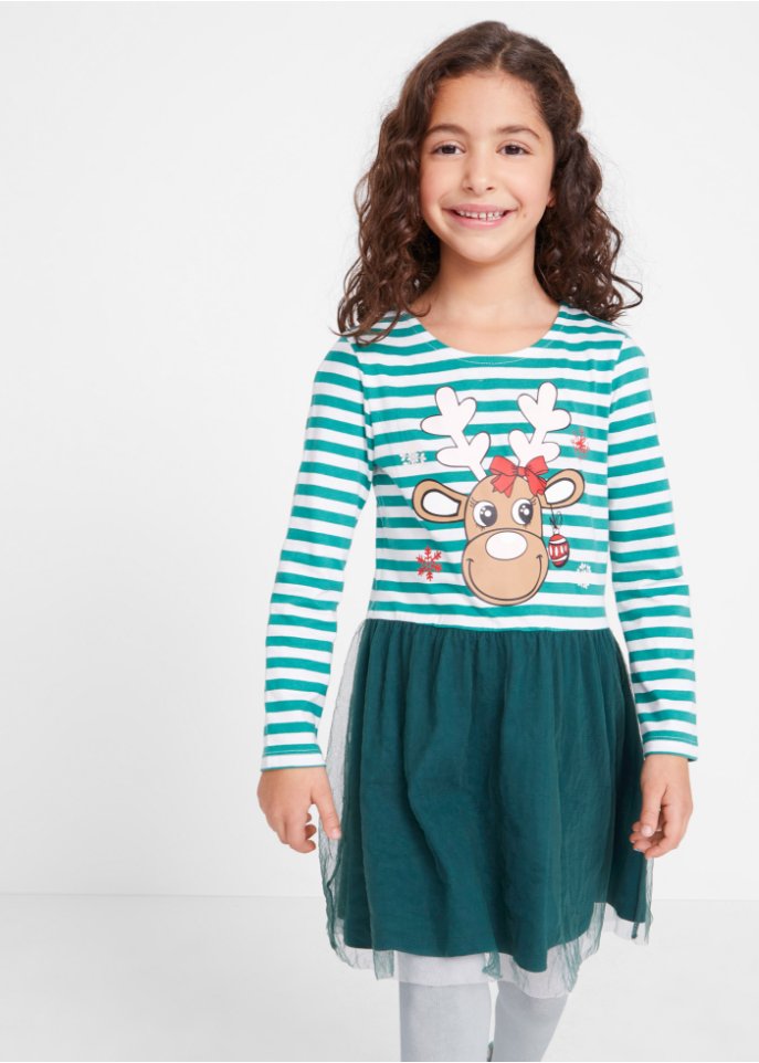 Weihnachtliches Mädchen Jerseykleid mit Tüll