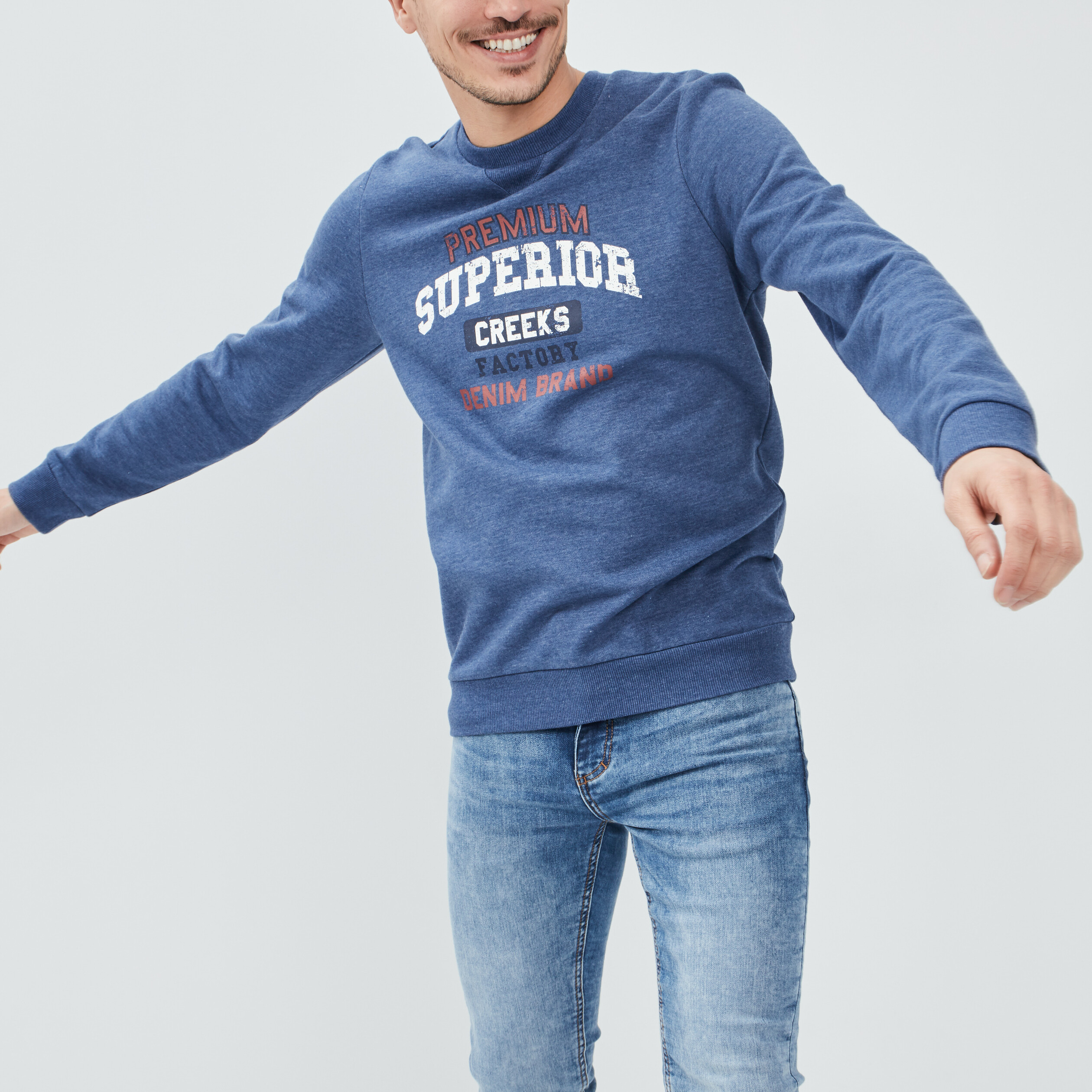 Sweat manches longues Creeks bleu foncé homme | La Halle