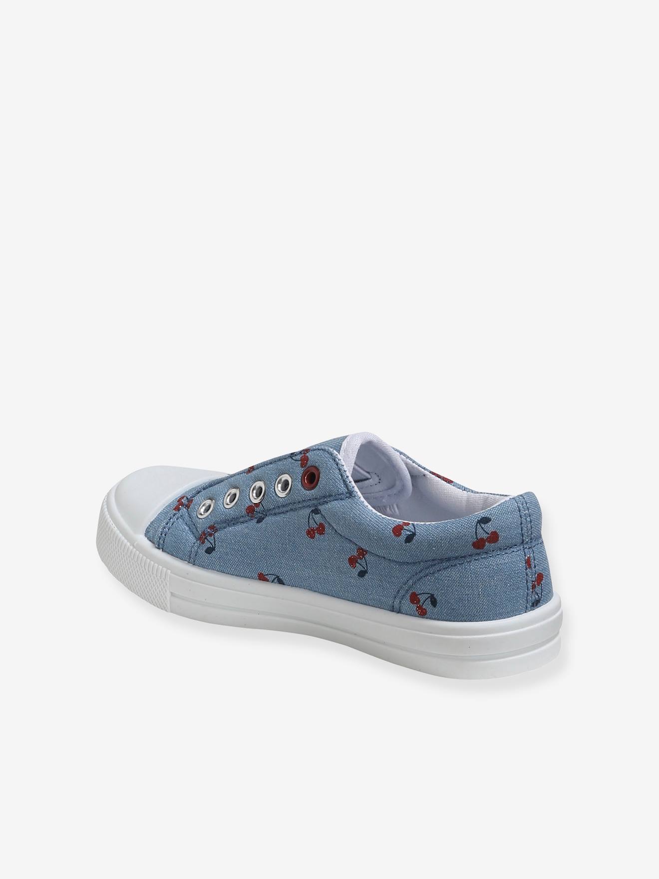 Vertbaudet Mädchen Stoff-Sneakers mit Gummizug - blau/kirschen