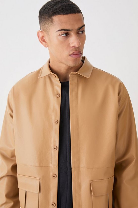 Oversized Utility Long Sleeve Pu Shirt