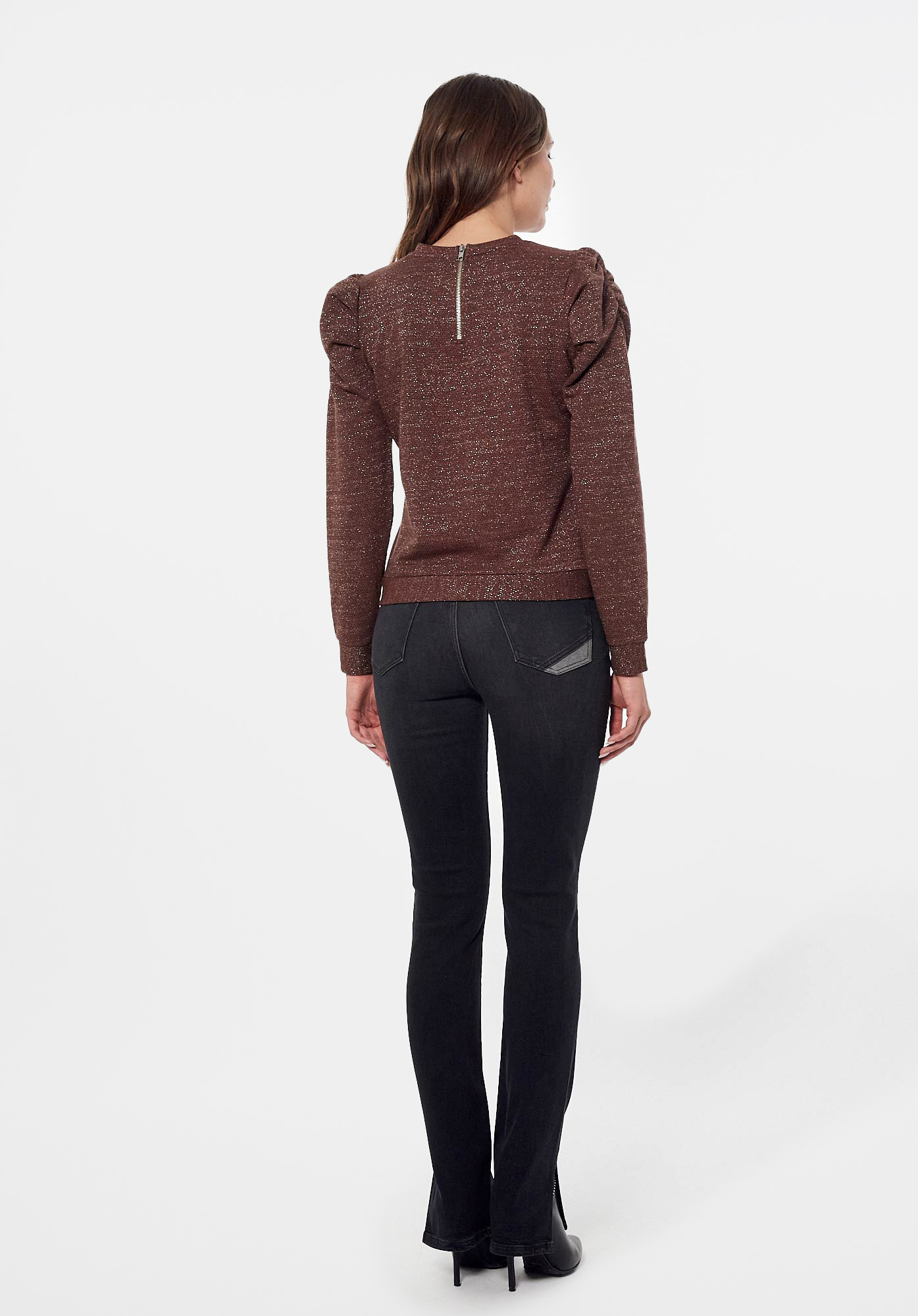 FLEXI  Pull marron pailleté Femme