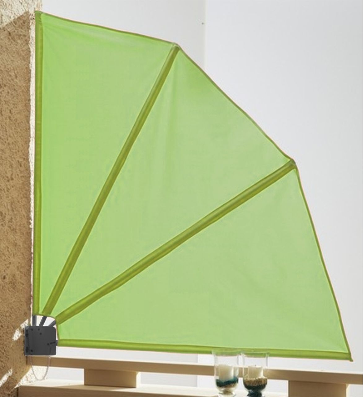 Grasekamp Balkonfächer 120 x 120 cm Apfelgrün mit Wandhalterung Trennwand Sichtschutz