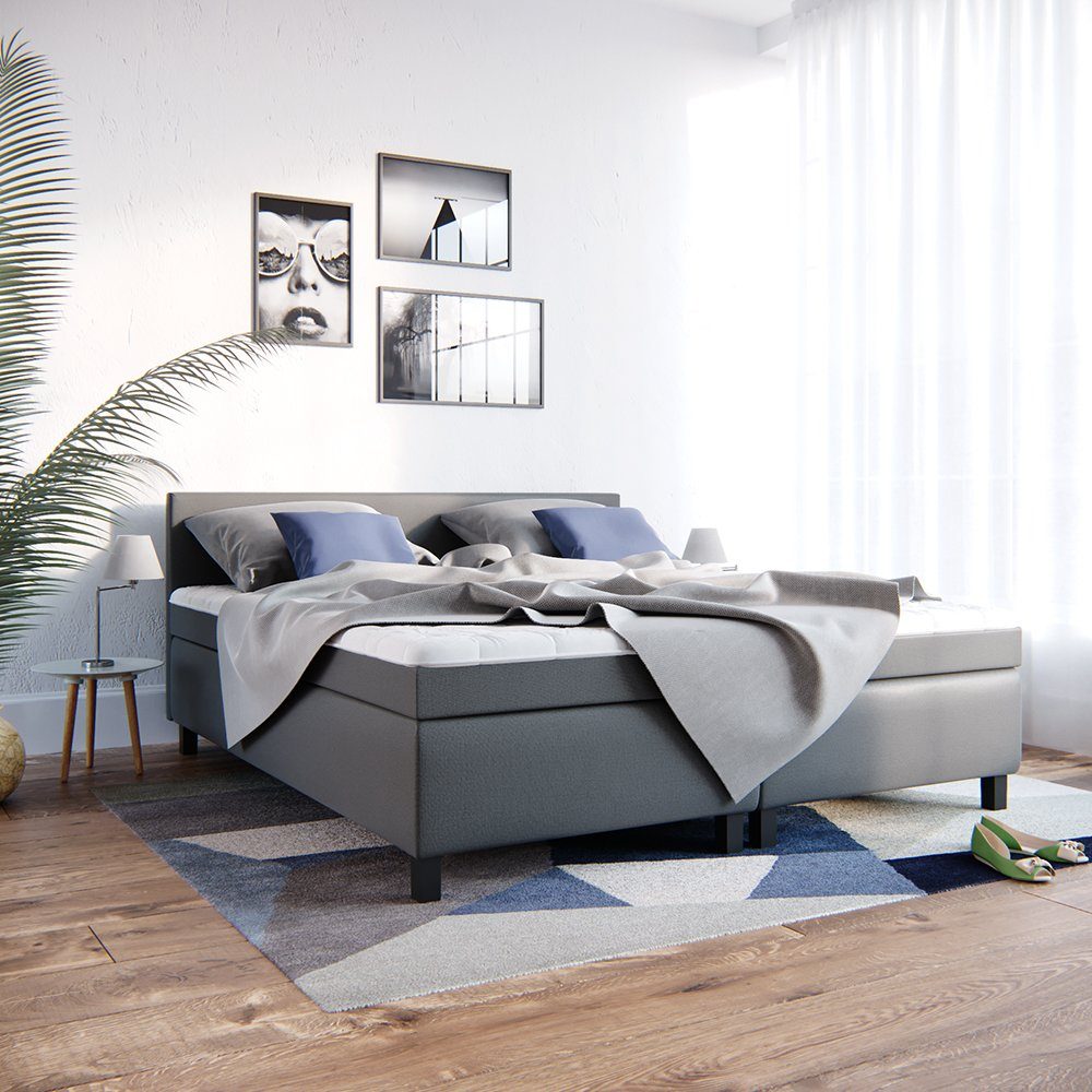 VitaliSpa® Boxspringbett Doppelbett Ehebett 180x200cm Philly Topper Schwarz