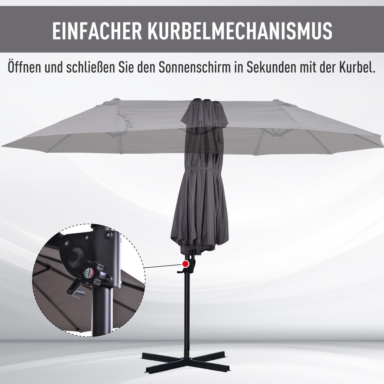 Outsunny Doppelsonnenschirm Ampelschirm mit Kurbel Sonnenschutz Grau