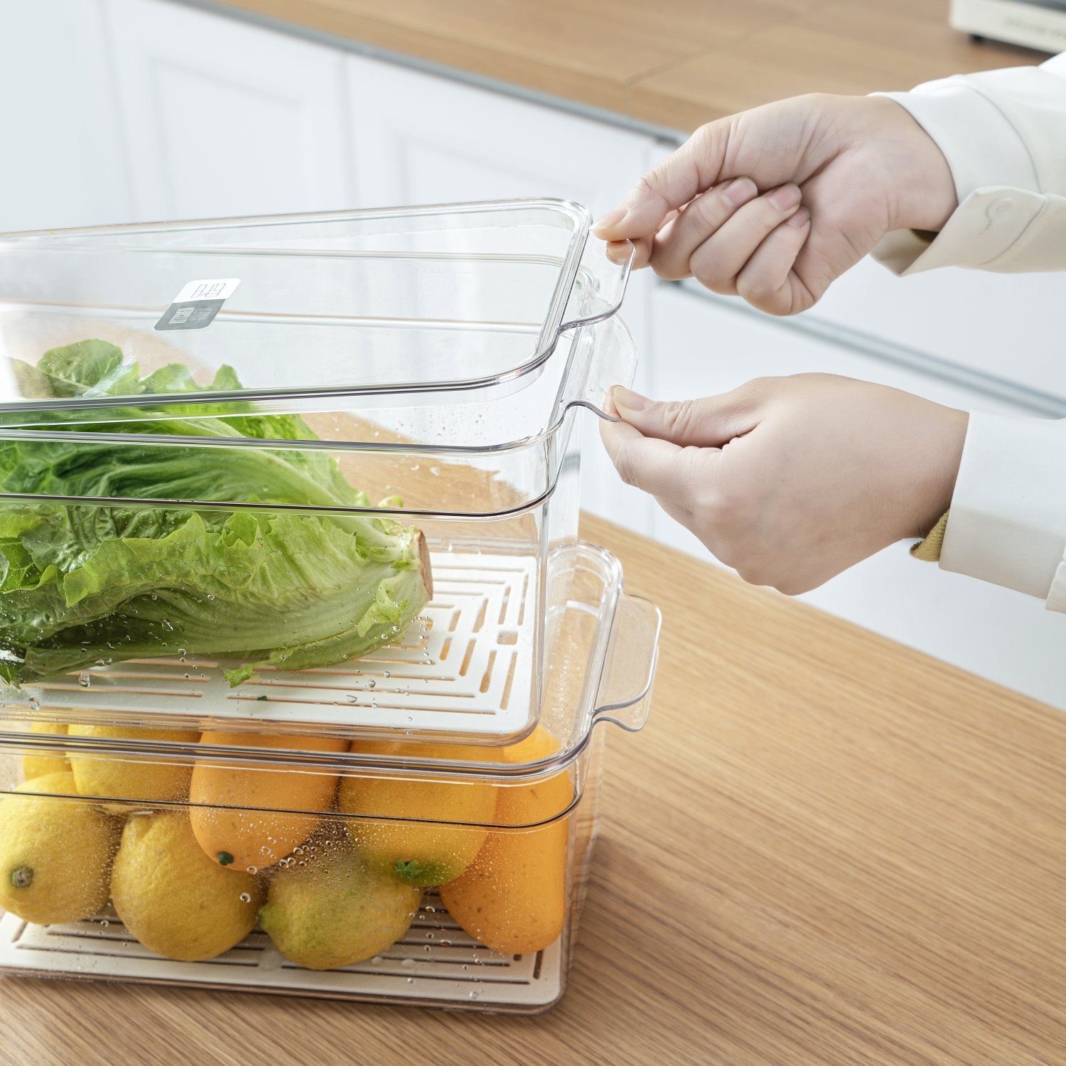 Creliv Korbeinsatz mit Deckel für Kühlschrank, 4 Kühlschrank Aufbewahrungsboxen, Stapelbar, BPA Frei