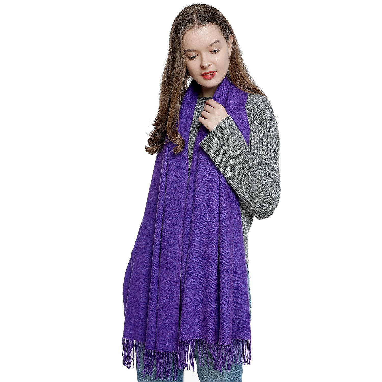DonDon Schal Damen Schal einfarbig 185 x 65 cm, (1-St), Damenschal, kuschlig weich, mit Fransen, Feinstrick