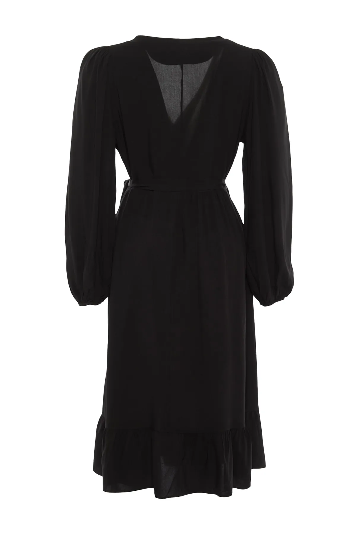 Trendyol Curve  Schwarzes, zweireihiges Midi-Webkleid in Übergröße mit Kragen und A-Linie TBBAW23AH00104