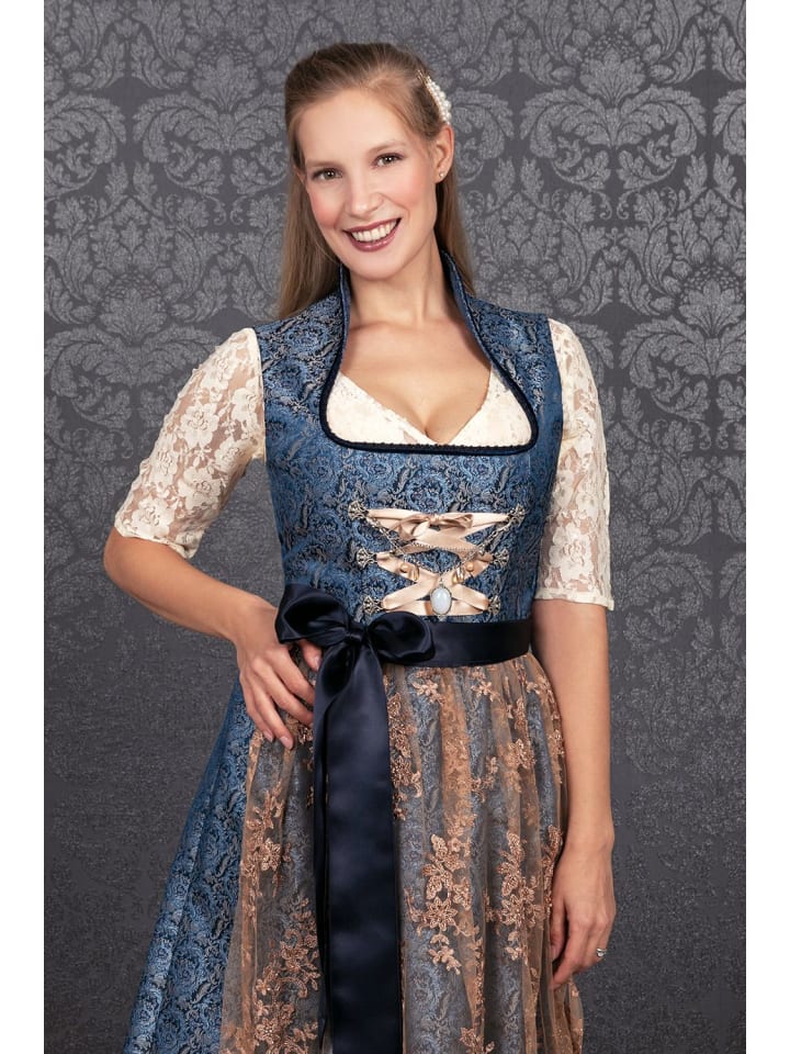 Edelnice Midi Dirndl 2-teilig Stehkragen Estelle in blau günstig kaufen