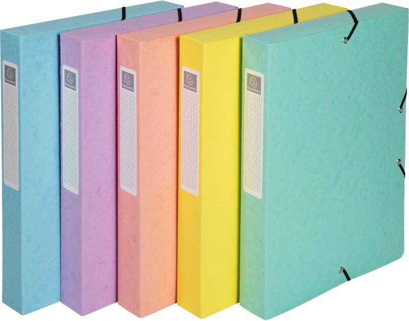 Exacompta Aquarel Archivbox 59550E DIN A4 Pressspankarton Gummiband 25 (B) x 2,5 (T) x 33 (H) cm Farbig sortiert 25 mm 8 Stück